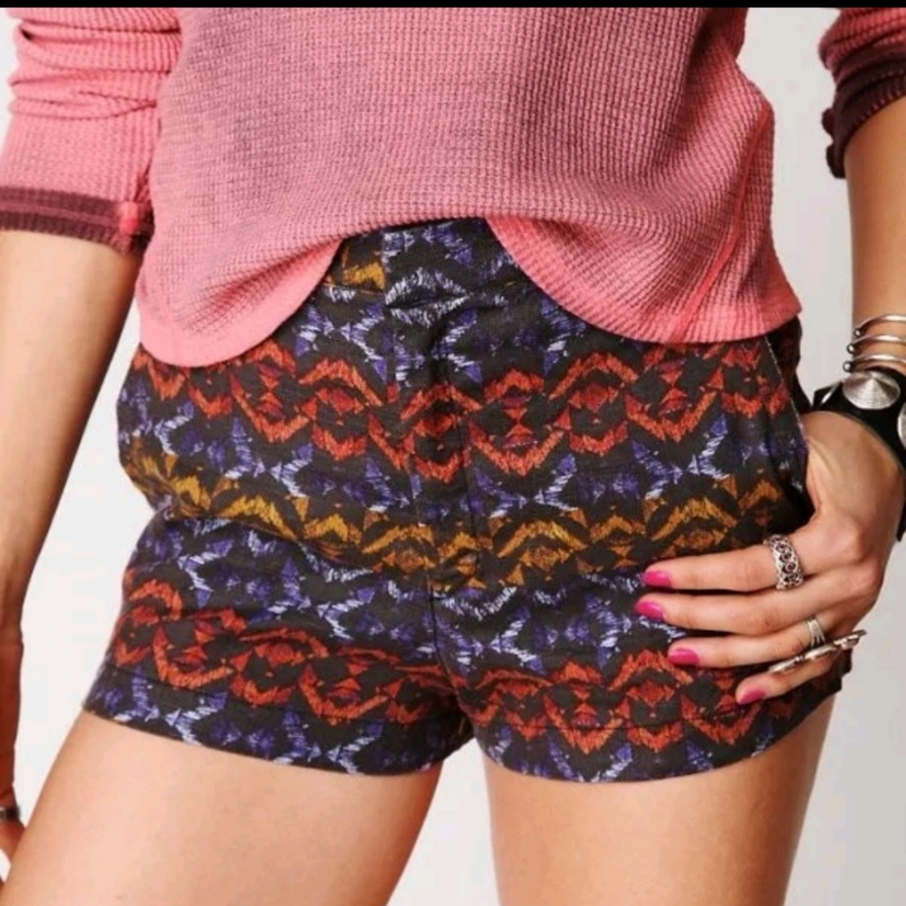 Free People Women Shorts Tribal Chevron Print High Rise Waist Pockets Boho 2